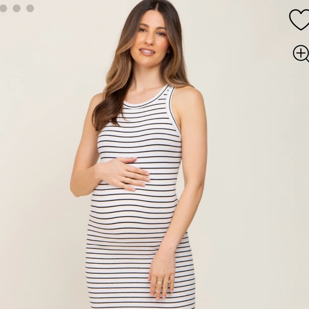 Pinkblush White Striped Sleeveless Maternity Dress